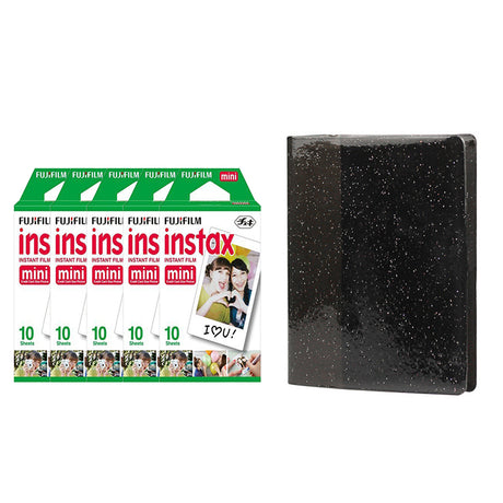 Fujifilm Instax Mini 5 Pack of 10 Sheets Instant Film with 64-Sheets Album For Mini Film 3 inch Charcoal Gray
