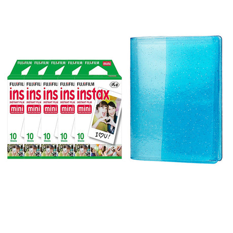 Fujifilm Instax Mini 5 Pack of 10 Sheets Instant Film with 64-Sheets Album For Mini Film 3 inch sky blue