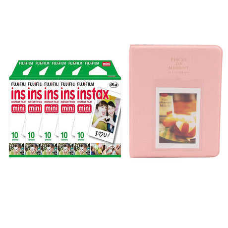 Fujifilm Instax Mini 5 Pack of 10 Sheets Instant Film with Instax Time Photo Album 64-Sheets Peach Pink