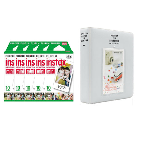 Fujifilm Instax Mini 5 Pack of 10 Sheets Instant Film with Instax Time Photo Album 64-Sheets Pearly White