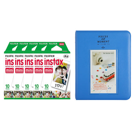 Fujifilm Instax Mini 5 Pack of 10 Sheets Instant Film with Instax Time Photo Album 64-Sheets Cobalt blue