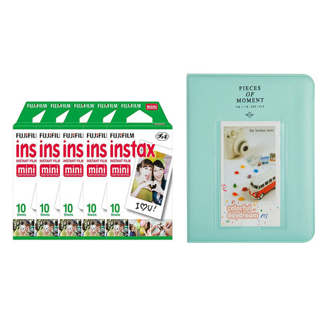 Fujifilm Instax Mini 5 Pack of 10 Sheets Instant Film with Instax Time Photo Album 64-Sheets Ice blue