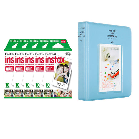Fujifilm Instax Mini 5 Pack of 10 Sheets Instant Film with Instax Time Photo Album 64-Sheets Sky blue