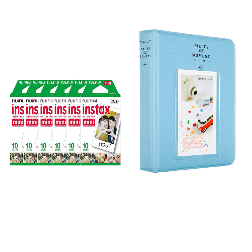 Fujifilm Instax Mini 6 Pack of 10 Sheets Instant Film with Instax Time Photo Album 64-Sheets Sky blue