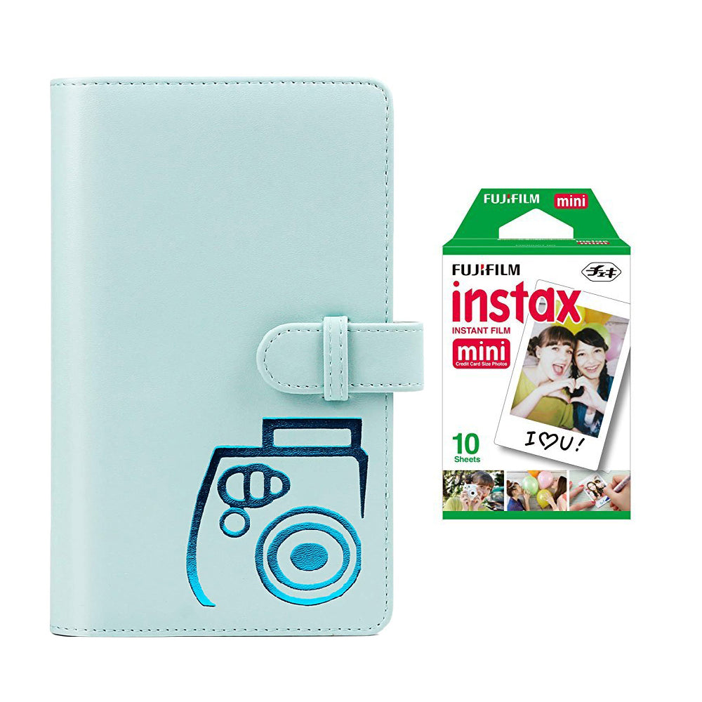 Fujifilm Instax Mini Single Pack 10 Sheets Instant Film with 96-sheet Album for mini film Ice blue