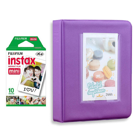 Fujifilm Instax Mini Single Pack 10 Sheets Instant Film with Instax Time Photo Album 64 Sheets Violet Purple