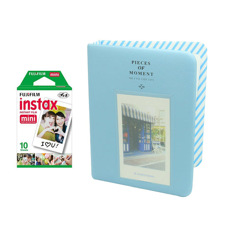 Fujifilm Instax Mini Single Pack 10 Sheets Instant Film with Instax Time Photo Album 64 Sheets Water Blue