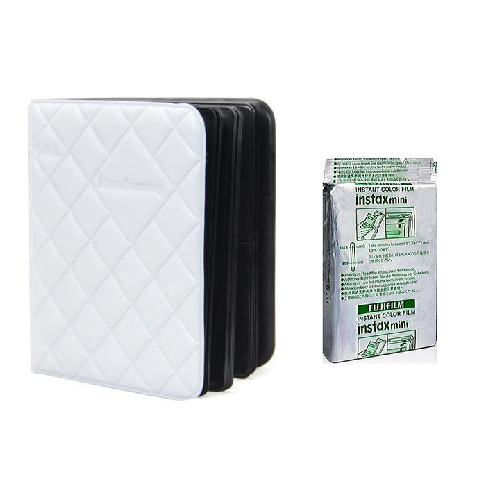 Fujifilm Instax Mini Single Pack 10 Sheets Instant Film with dimand Photo Album 64 Sheets White