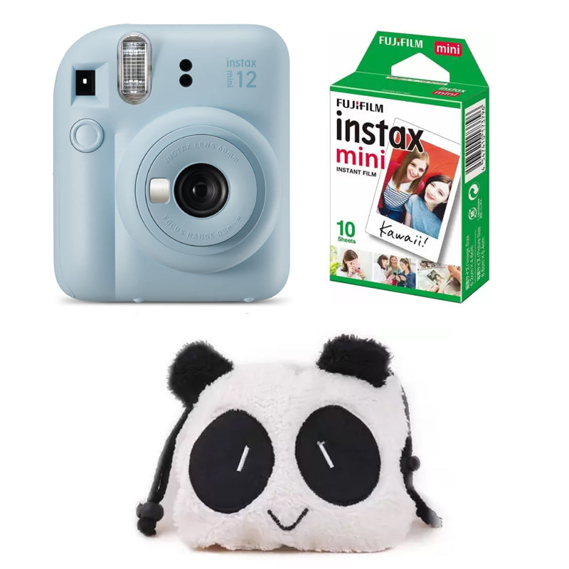 Fujifilm INSTAX Mini 12 Instant Camera with 10 Shot and Panda pouch Pastel Blue