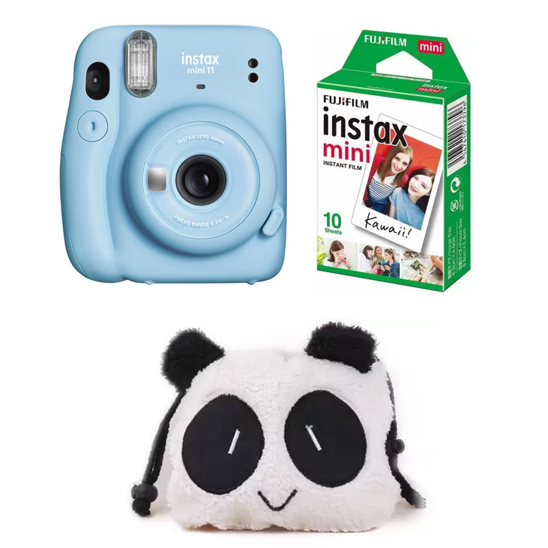 Fujifilm mini 11 with 10 Shot and Panda pouch Sky Blue