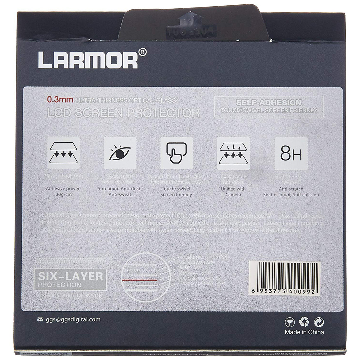 GGS LARMOR Screen Protector for Nikon D7100, Nikon D7200, from Tempered Glass Foil, SelfAdhesive, 4th Generation with Top Screen Protector