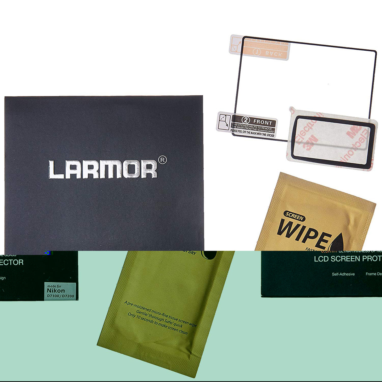 GGS LARMOR Screen Protector for Nikon D7100, Nikon D7200, from Tempered Glass Foil, SelfAdhesive, 4th Generation with Top Screen Protector