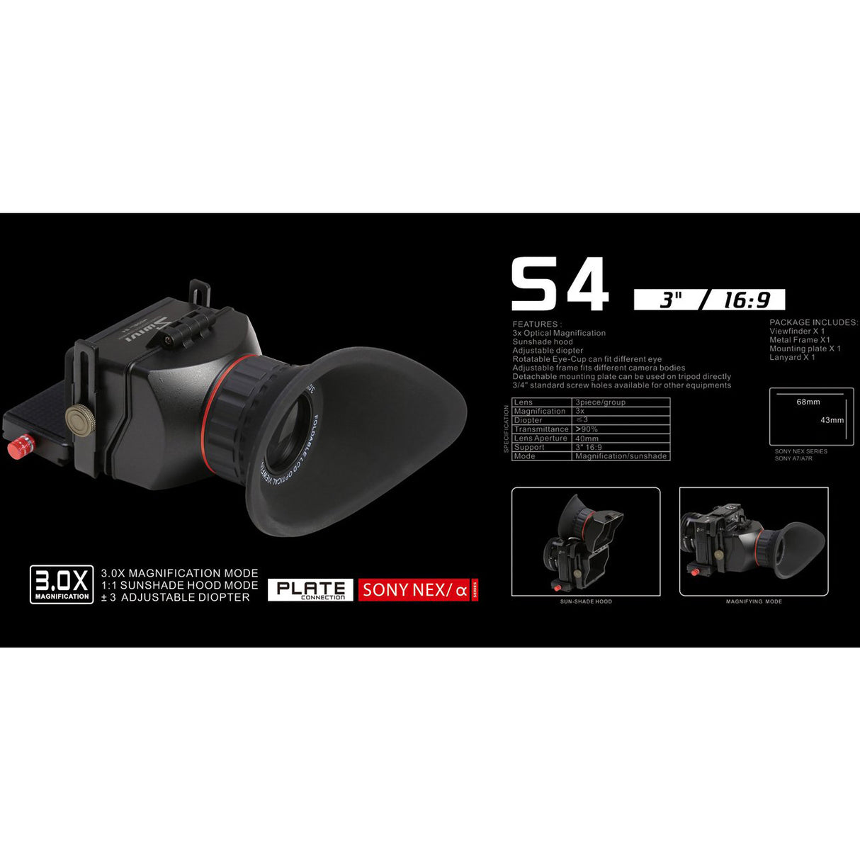 GGS Swivi S4 3X Foldable 3" 16:9 Aspect LCD HD DSLR Optical Viewfinder