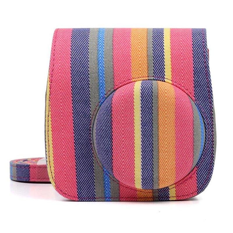 ZENKO Mini Camera Case for Instax Mini 11 9 8 8+ Instant Film Camera Premium PU Leather with Shoulder Strap Colorful Stripe