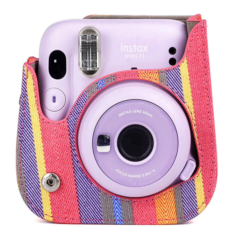 ZENKO Mini Camera Case for Instax Mini 11 9 8 8+ Instant Film Camera Premium PU Leather with Shoulder Strap Colorful Stripe