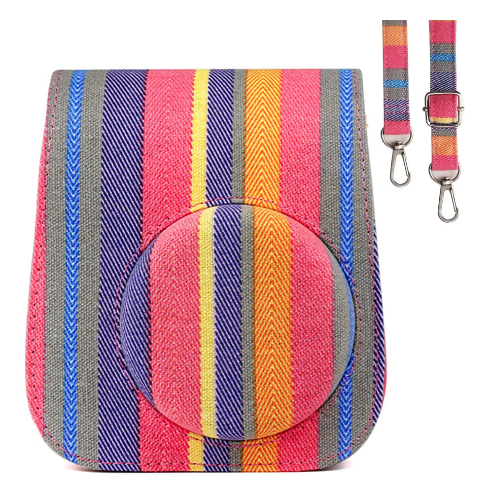 ZENKO Mini Camera Case for Instax Mini 11 9 8 8+ Instant Film Camera Premium PU Leather with Shoulder Strap Colorful Stripe