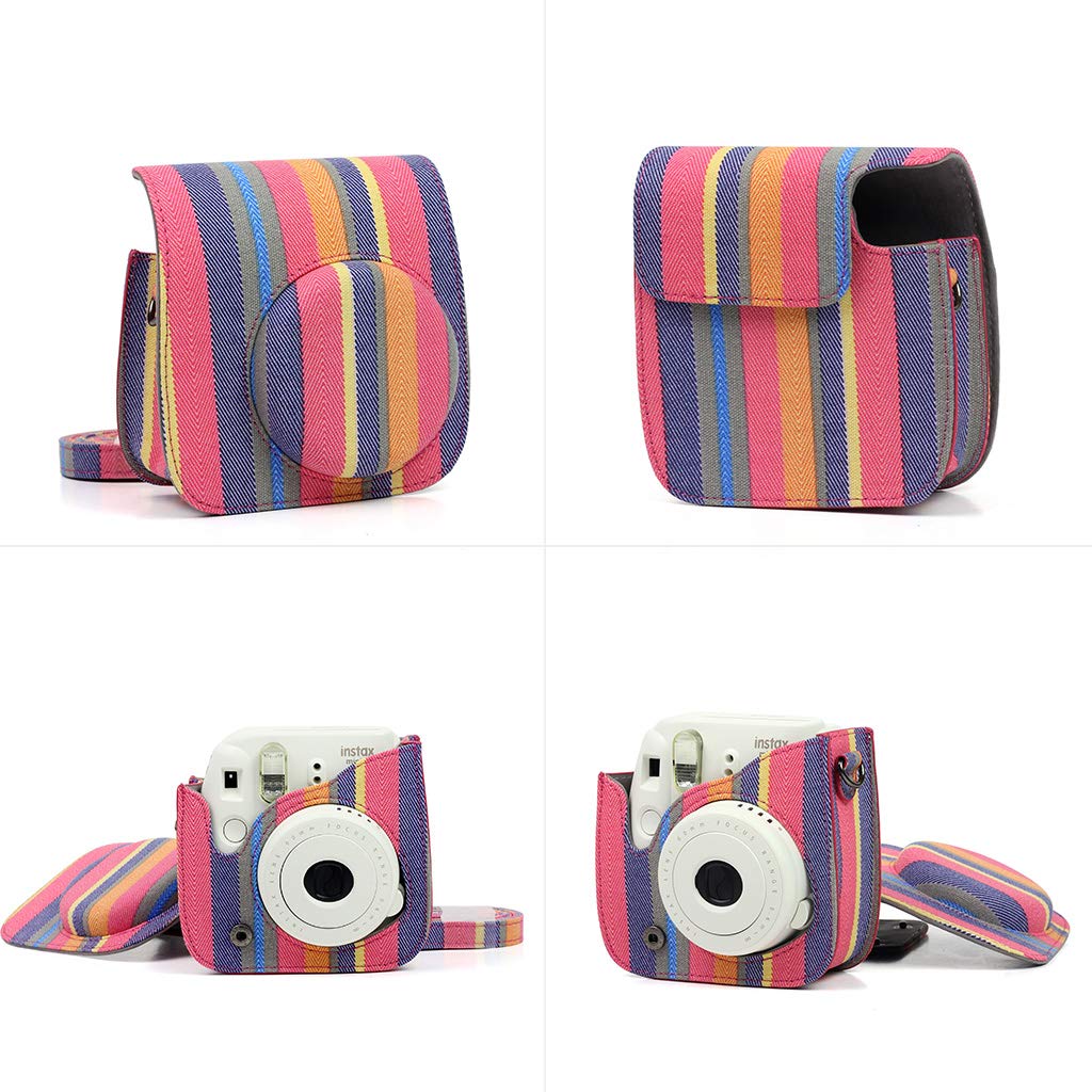 ZENKO Mini Camera Case for Instax Mini 11 9 8 8+ Instant Film Camera Premium PU Leather with Shoulder Strap Colorful Stripe