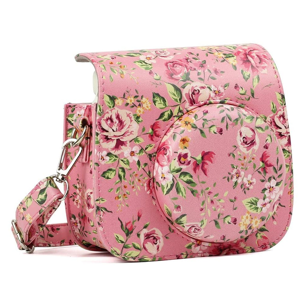 ZENKO Mini Camera Case for Instax Mini 11 9 8 8+ Instant Film Camera Premium PU Leather with Shoulder Strap Rose Pink