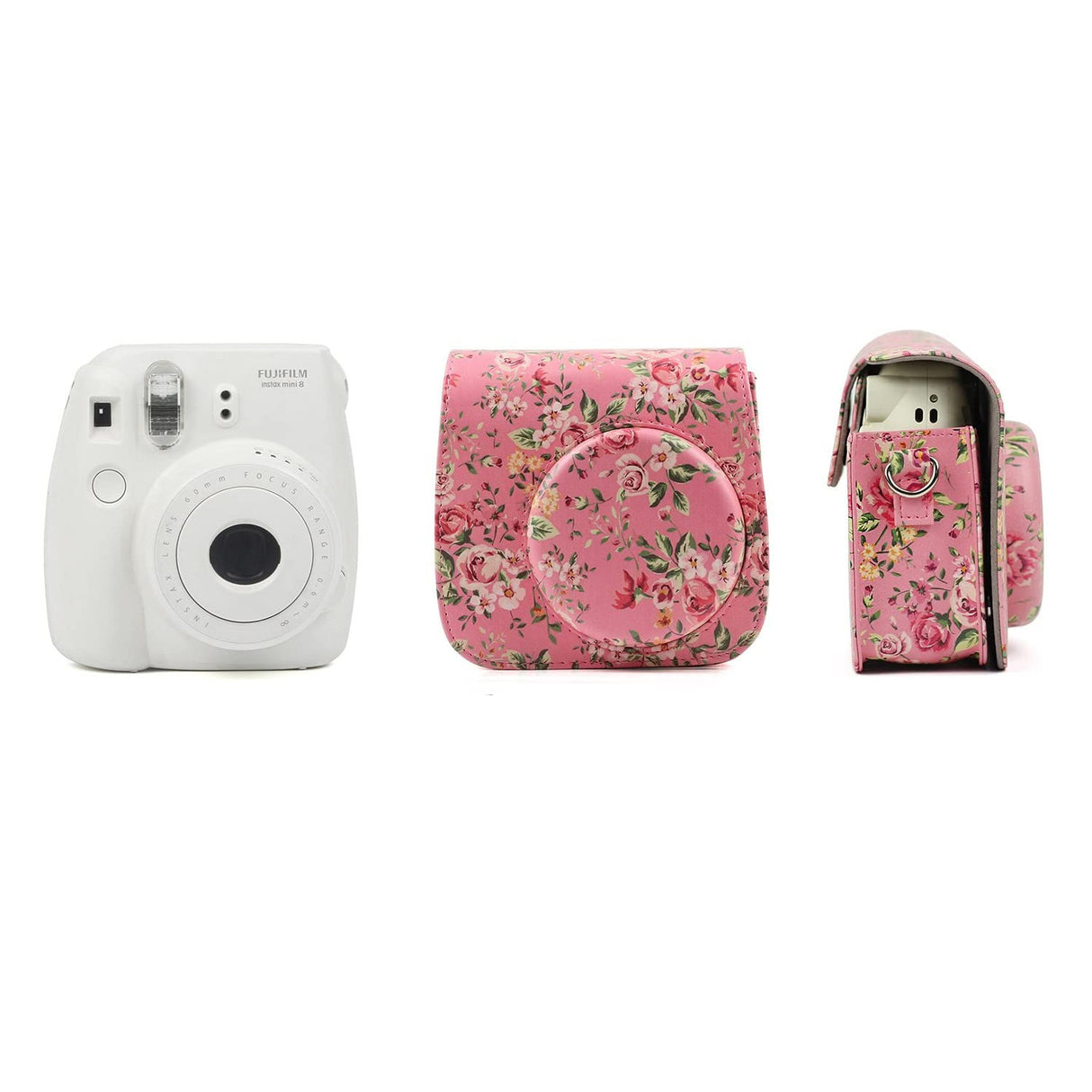 ZENKO Mini Camera Case for Instax Mini 11 9 8 8+ Instant Film Camera Premium PU Leather with Shoulder Strap Rose Pink