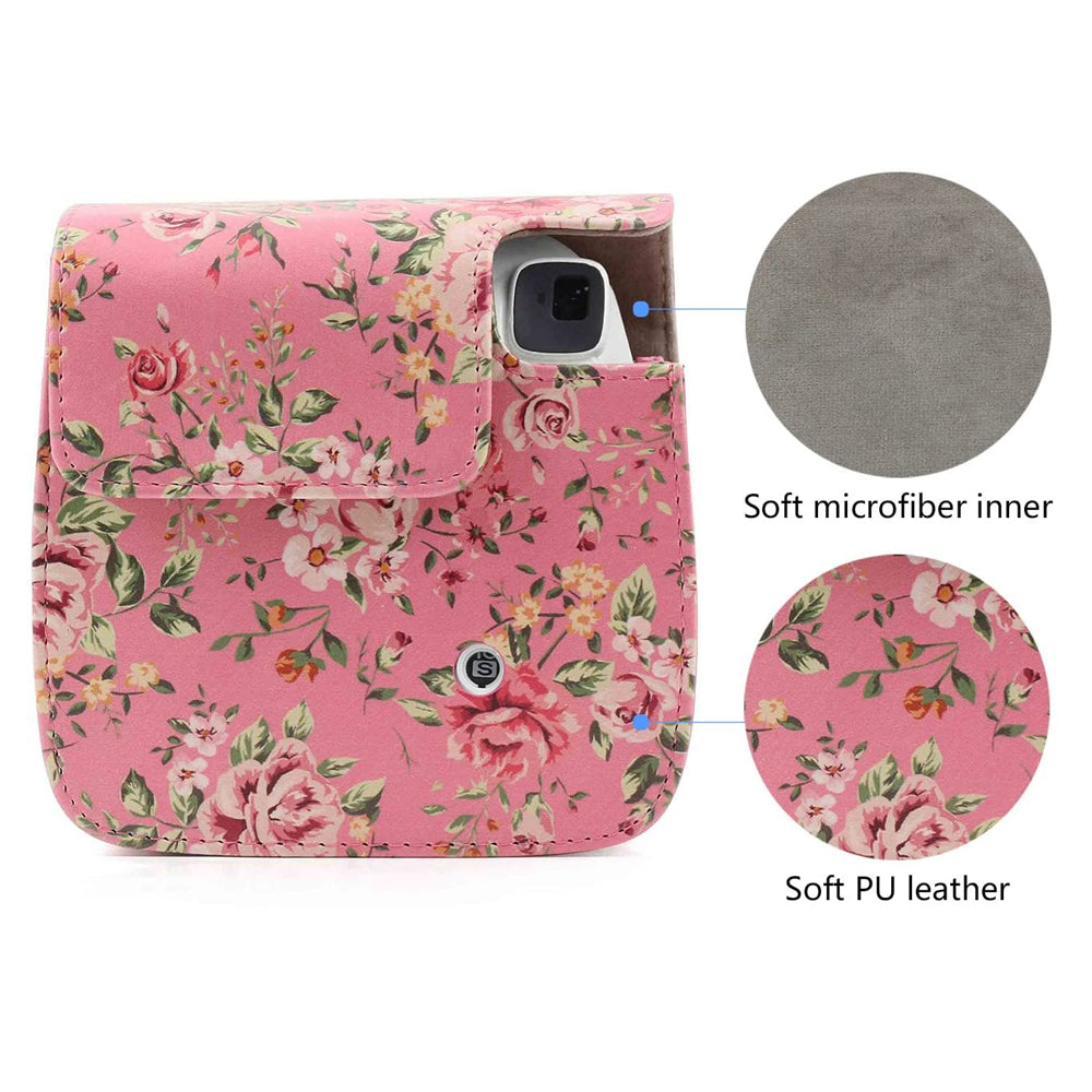 ZENKO Mini Camera Case for Instax Mini 11 9 8 8+ Instant Film Camera Premium PU Leather with Shoulder Strap Rose Pink
