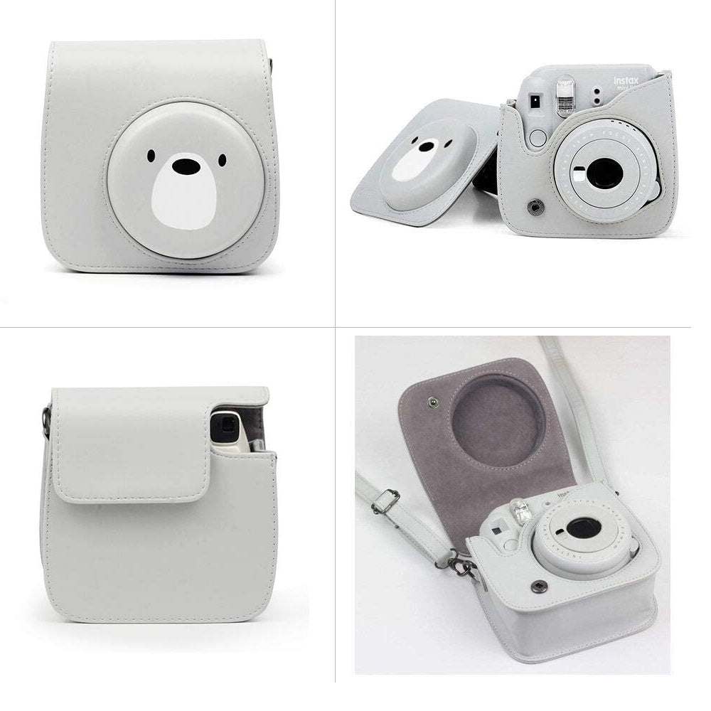 ZENKO Mini Camera Case for Instax Mini 11 9 8 8+ Instant Film Camera Premium PU Leather with Shoulder Strap Cute bear