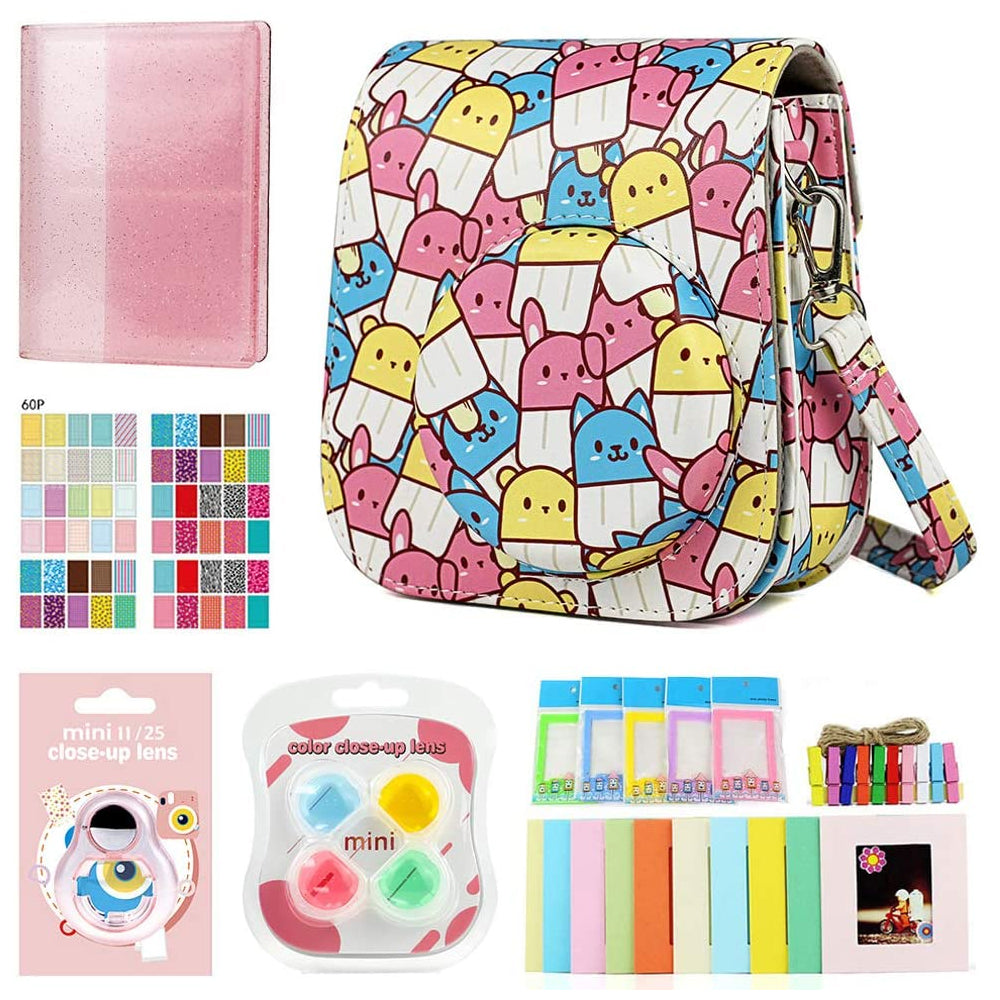 ZENKO Premium Leather Cover Protective Case Camera Bag with Removable Strap Compatible for Fujifilm Instax Mini 11 Instant Camera Cute Ice Cream