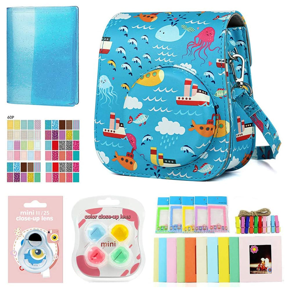 ZENKO Premium Leather Cover Protective Case Camera Bag with Removable Strap Compatible for Fujifilm Instax Mini 11 Instant Camera Submarine