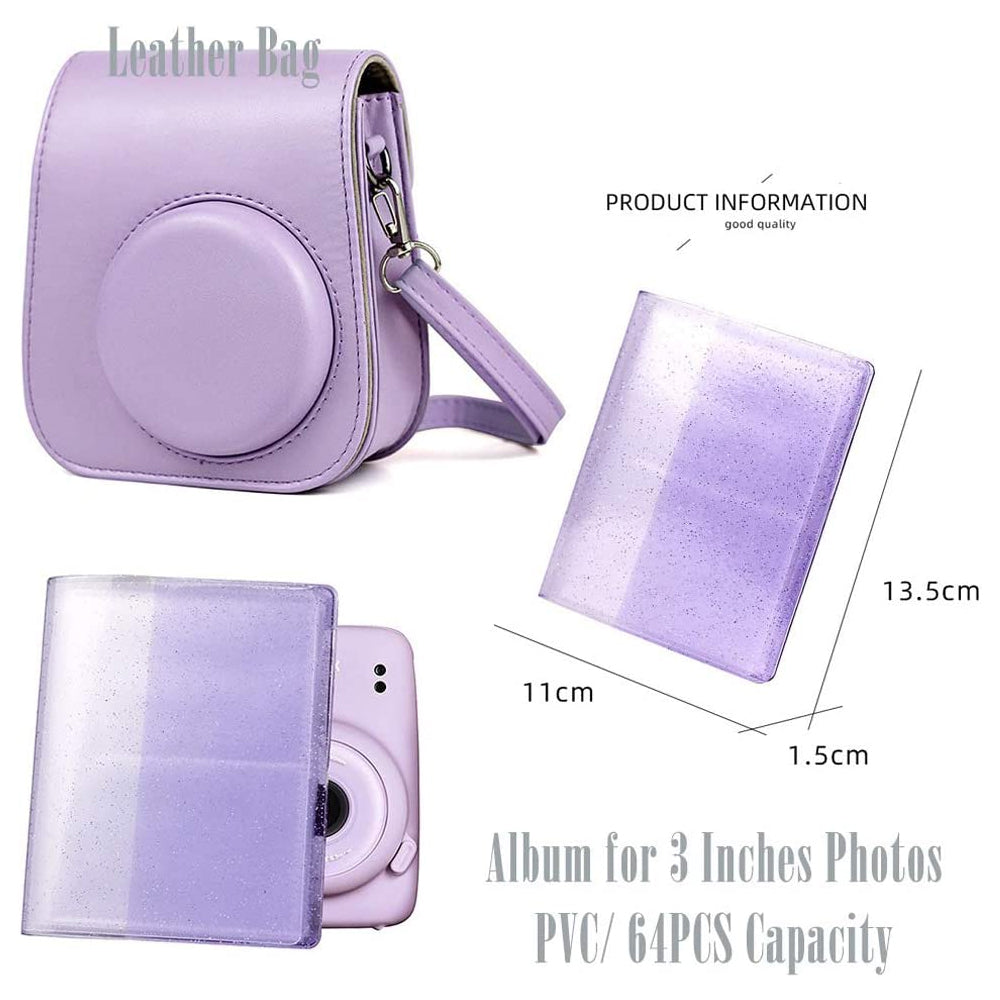 ZENKO Premium Leather Cover Protective Case Camera Bag with Removable Strap, Photo Album Compatible for Instax Mini 11 Instant Camera