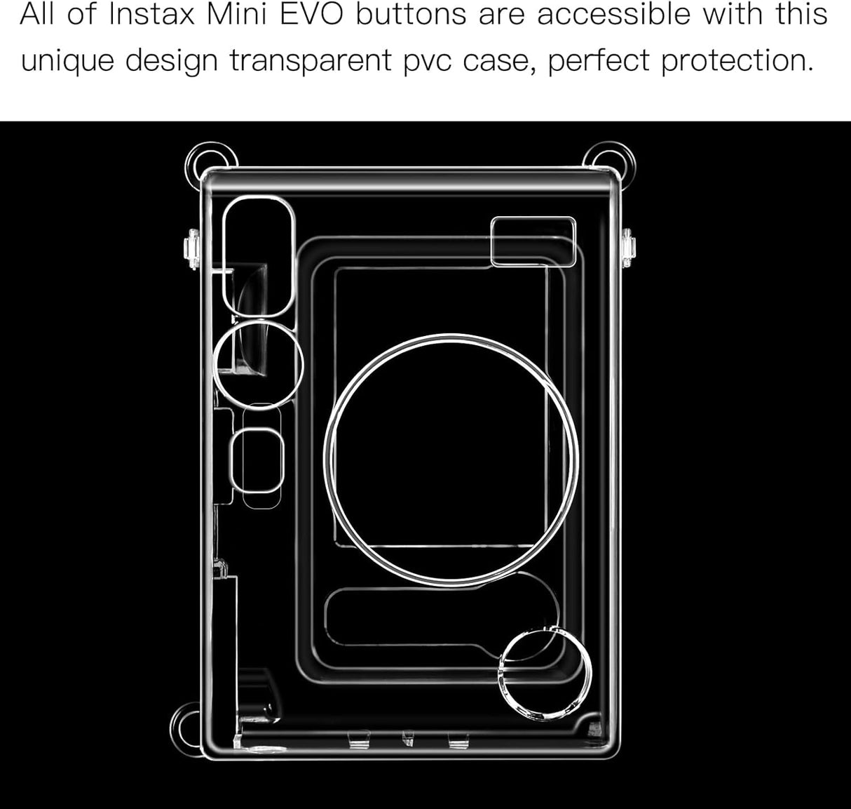ZIKKON Clear Protective Case for Fujifilm Instax Mini Evo Instant Camera -Transparent Carrying Case with Shoulder Strap.