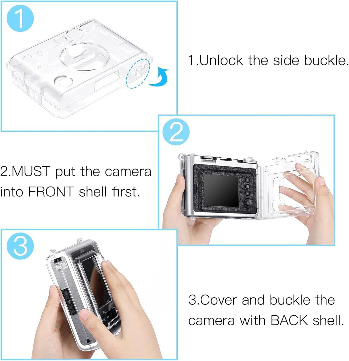 ZIKKON Clear Protective Case for Fujifilm Instax Mini Evo Instant Camera -Transparent Carrying Case with Shoulder Strap.