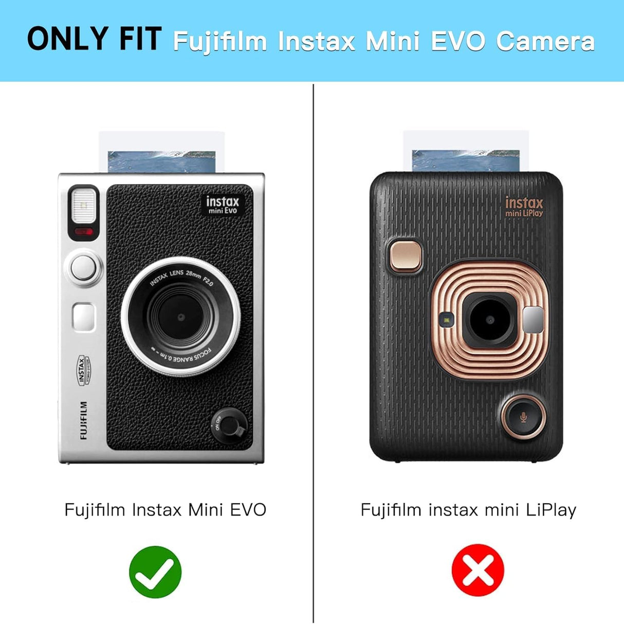 ZIKKON Clear Protective Case for Fujifilm Instax Mini Evo Instant Camera -Transparent Carrying Case with Shoulder Strap.