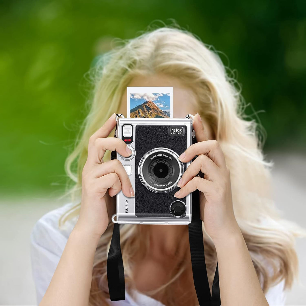 ZIKKON Clear Protective Case for Fujifilm Instax Mini Evo Instant Camera -Transparent Carrying Case with Shoulder Strap.