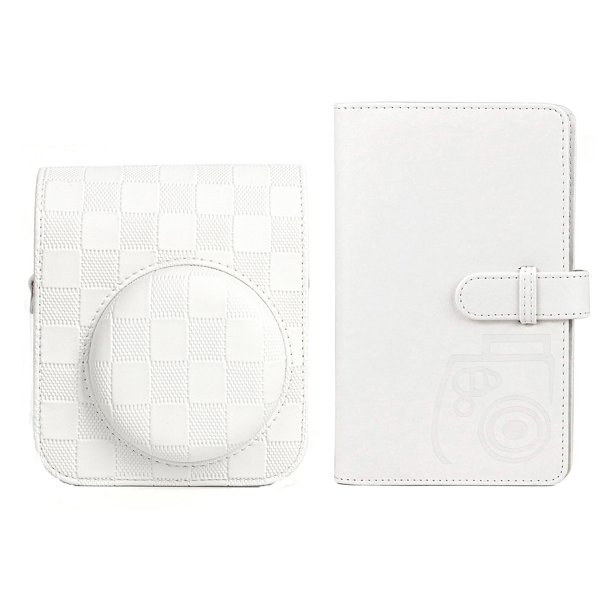 ZIKKON Fuji Mini 12 Case-Album Combo, Compatible for Fuji Instant Mini 12 Instant Film Camera - PU Leather Carrying Case with 96 Pocket Ice White Mini Photo Album- White