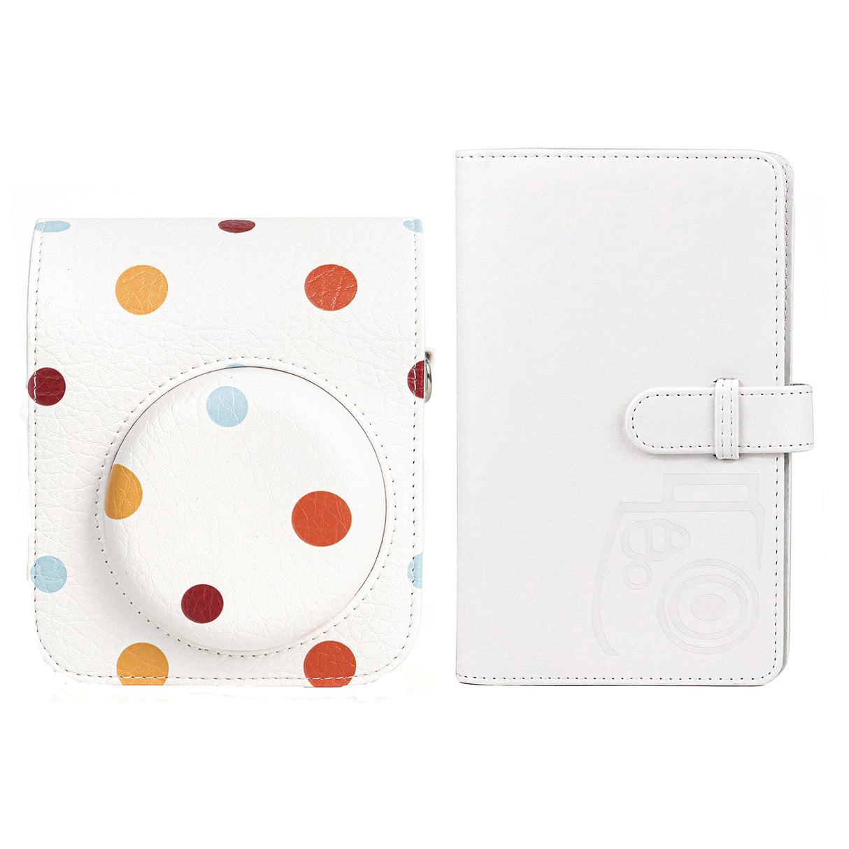 ZIKKON Fuji Mini 12 Case-Album Combo, Compatible for Fuji Instant Mini 12 Instant Film Camera - PU Leather Carrying Case with 96 Pocket Ice White Mini Photo Album- Color wave dot