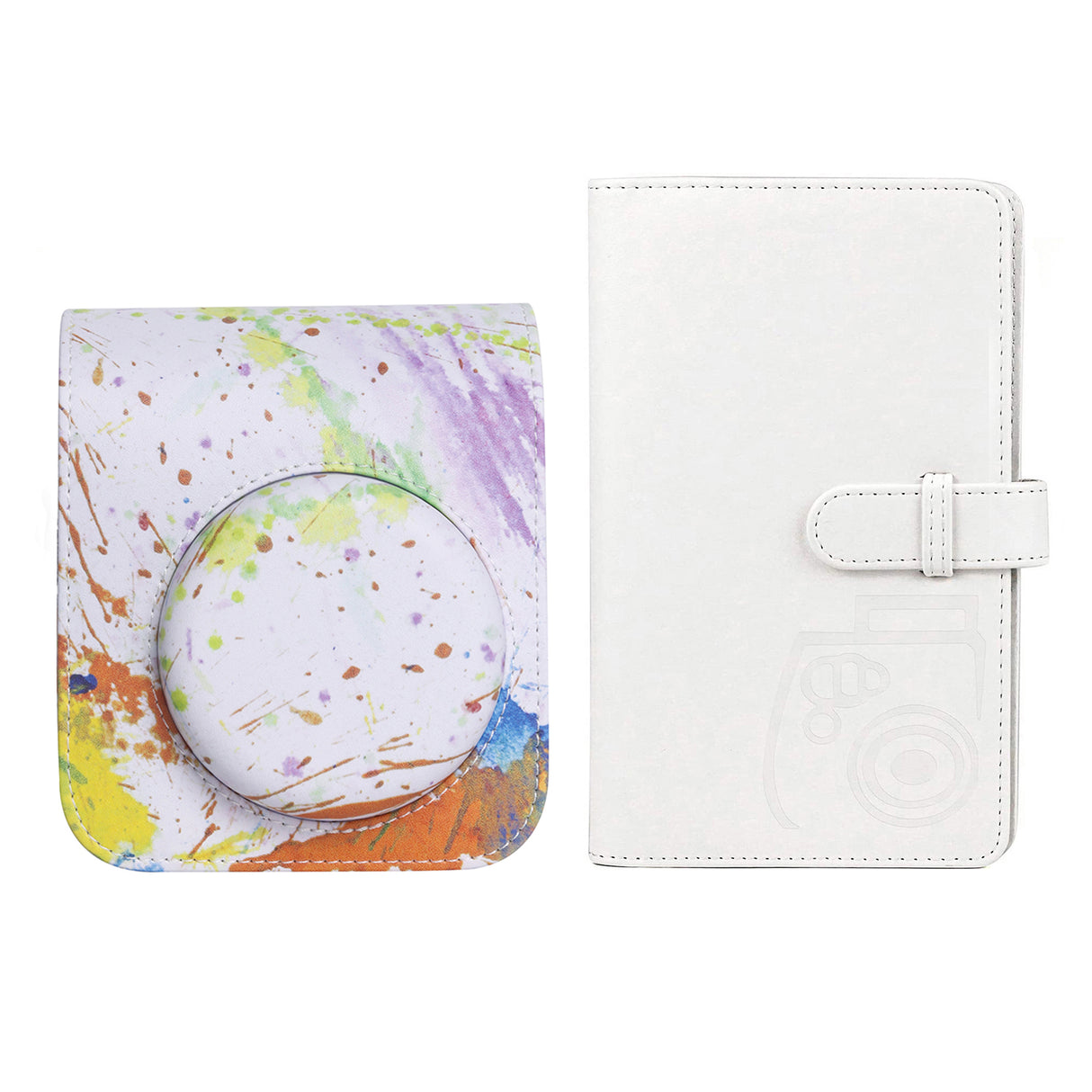 ZIKKON Fuji Mini 12 Case-Album Combo, Compatible for Fuji Instant Mini 12 Instant Film Camera - PU Leather Carrying Case with 96 Pocket Ice White Mini Photo Album- Speckle in watercolor