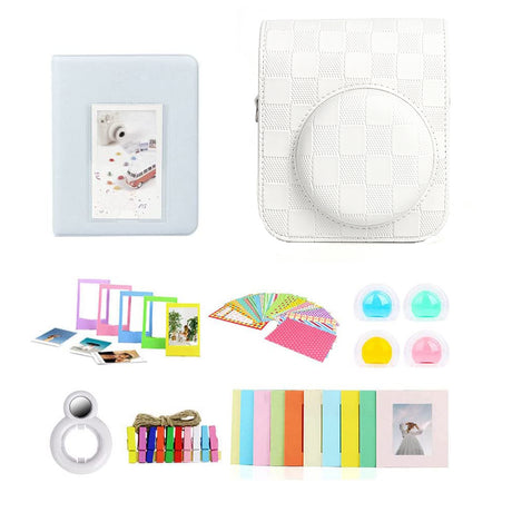 ZIKKON 7 in 1 Accessory Bundle for Mini 12 Instant Camera, Include PU Leather Case, Mini Picture Album, Frames, DIY Stickers, Color Filter, Selfie Mirror, Paper Bunting(No Camera) - White