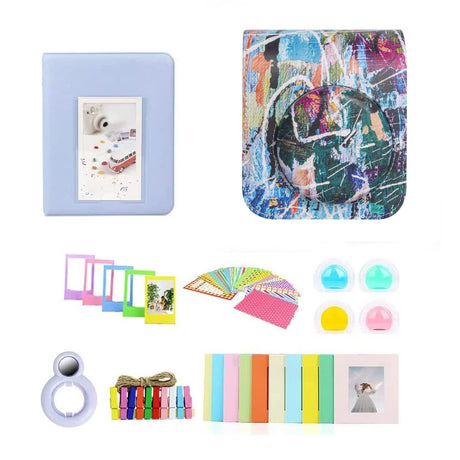 ZIKKON 7 in 1 Accessory Bundle for Mini 12 Instant Camera, Include PU Leather Case, Mini Picture Album, Frames, DIY Stickers, Color Filter, Selfie Mirror, Paper Bunting(No Camera) - Colorful Graffiti