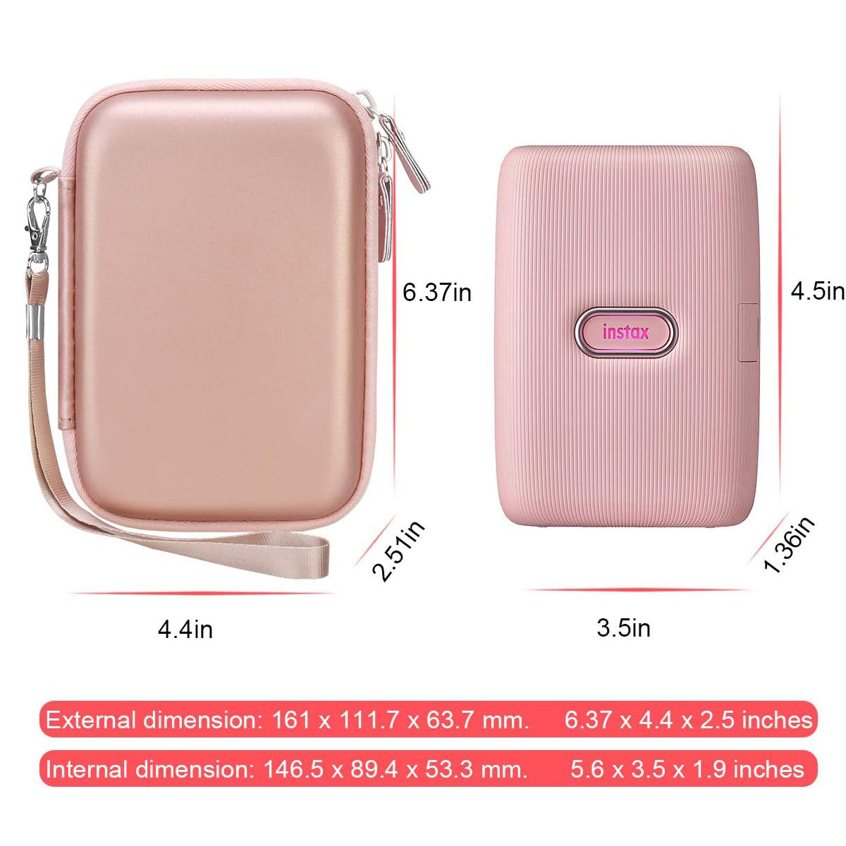 ZIKKON Instax mini EVA Case for Instax Mini Link, Link3, Liplay, EVO (Blush Gold)