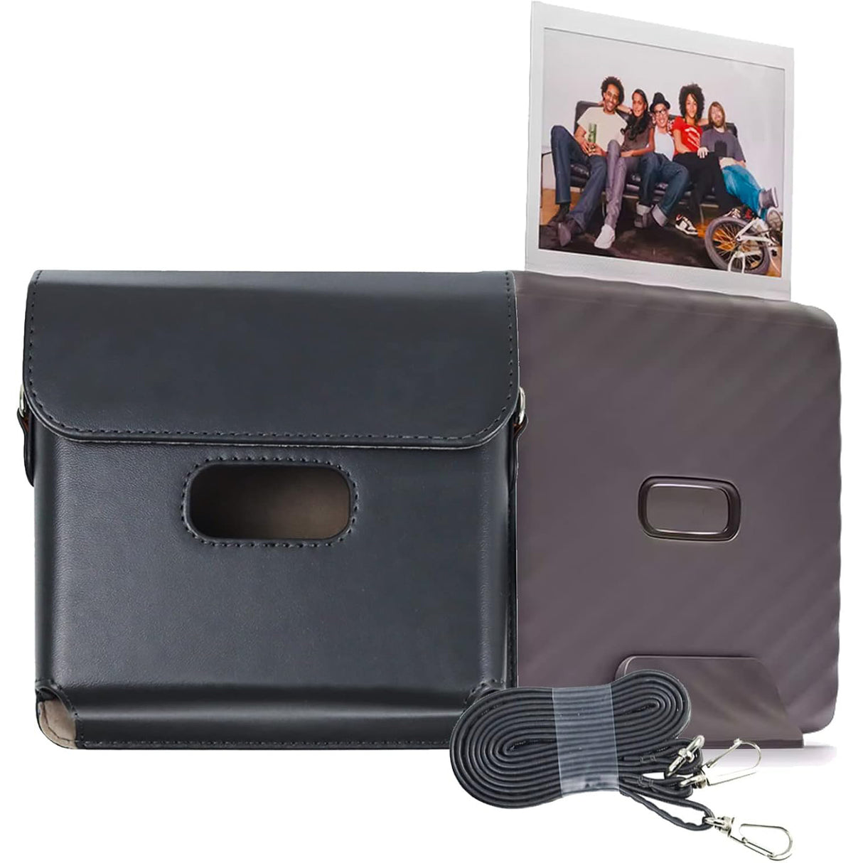 ZIKKON Link Wide Case for Fujifilm Instax Link Wide Smartphone Printer for Polaroid Style Film Instant Camera Photos , Retro Vintage Pu Leather with Adjustable shoulder Strap Carrying Bag Accessories (Charcoal grey)