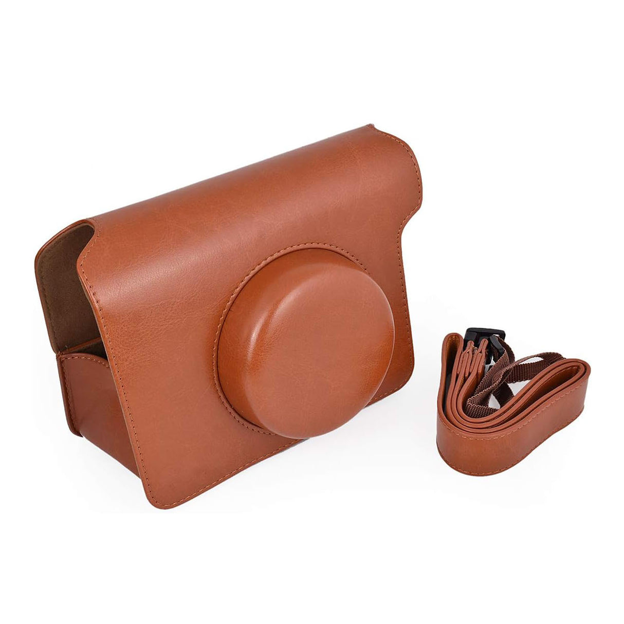ZIKKON PU Leather Camera Case Compatible with Wide 300 Instant Camera Bag with Shoulder Strap_Brown