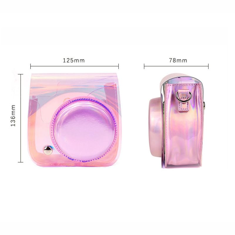 ZIKKON PU Leather Protective Camera Case Pouch for Fuji-Film Instant Insta-x Mini 11, Mini 9, Instant Camera Carrying Bag with Adjustable Shoulder StrapI ridescent Clear