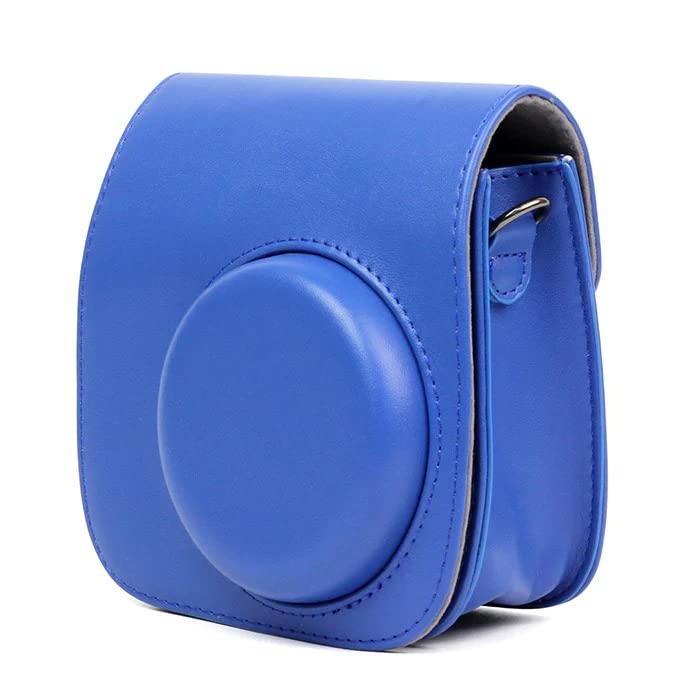 ZIKKON Protective Camera Case Compatible with Fuji-Film Instant Insta-x Mini 9/8 PU Leather Bag with Adjustable Shoulder Strap Cobalt Blue