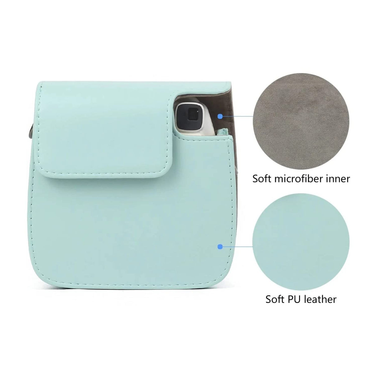 ZIKKON Protective Camera Case Compatible with Fuji Film Instant Insta x Mini 9/8 PU Leather Bag with Adjustable Shoulder Strap Ice Blue