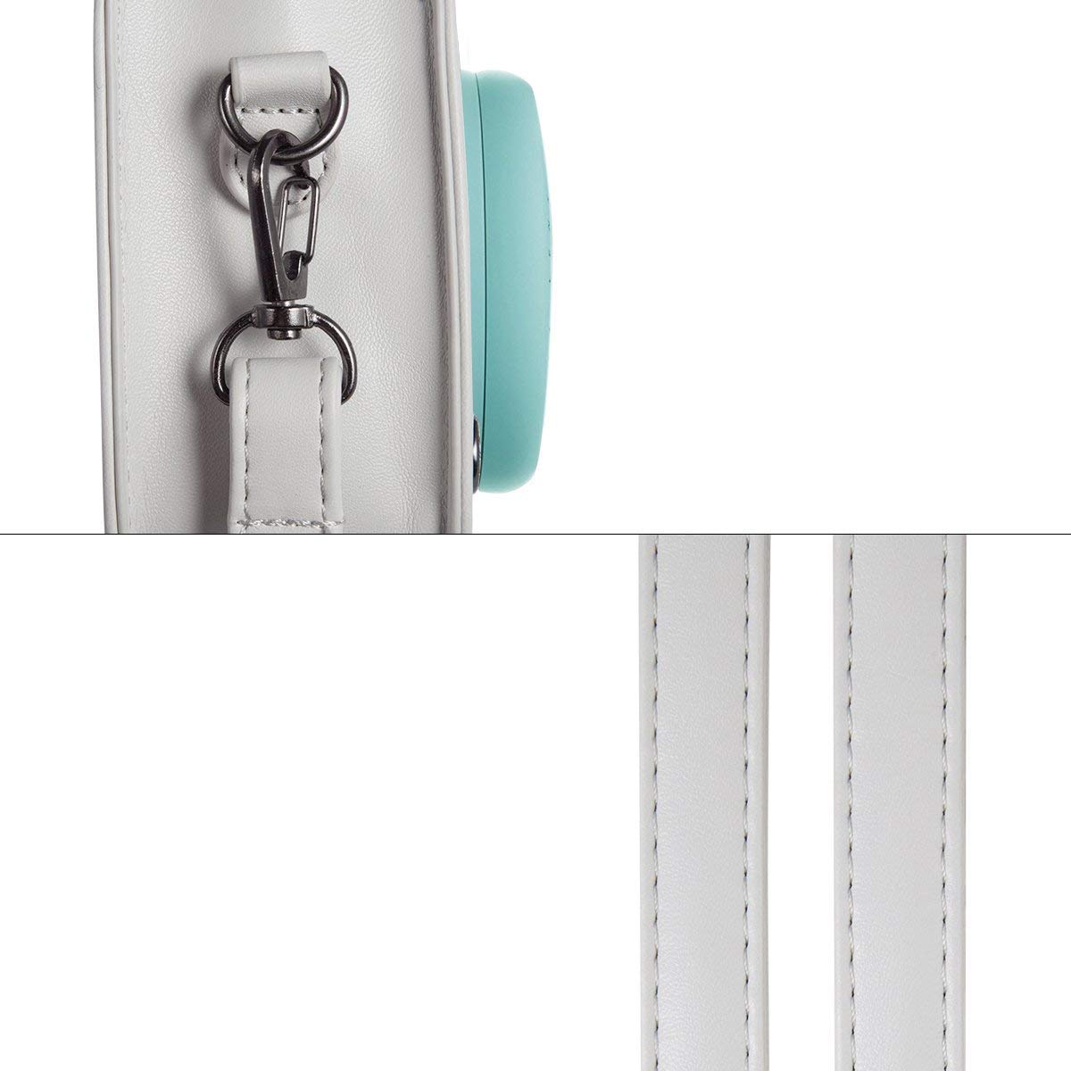 ZIKKON Protective Camera Case Compatible with Fuji-Film Instant Insta-x Mini 9/8 PU Leather Bag with Adjustable Shoulder Strap Smoky White.