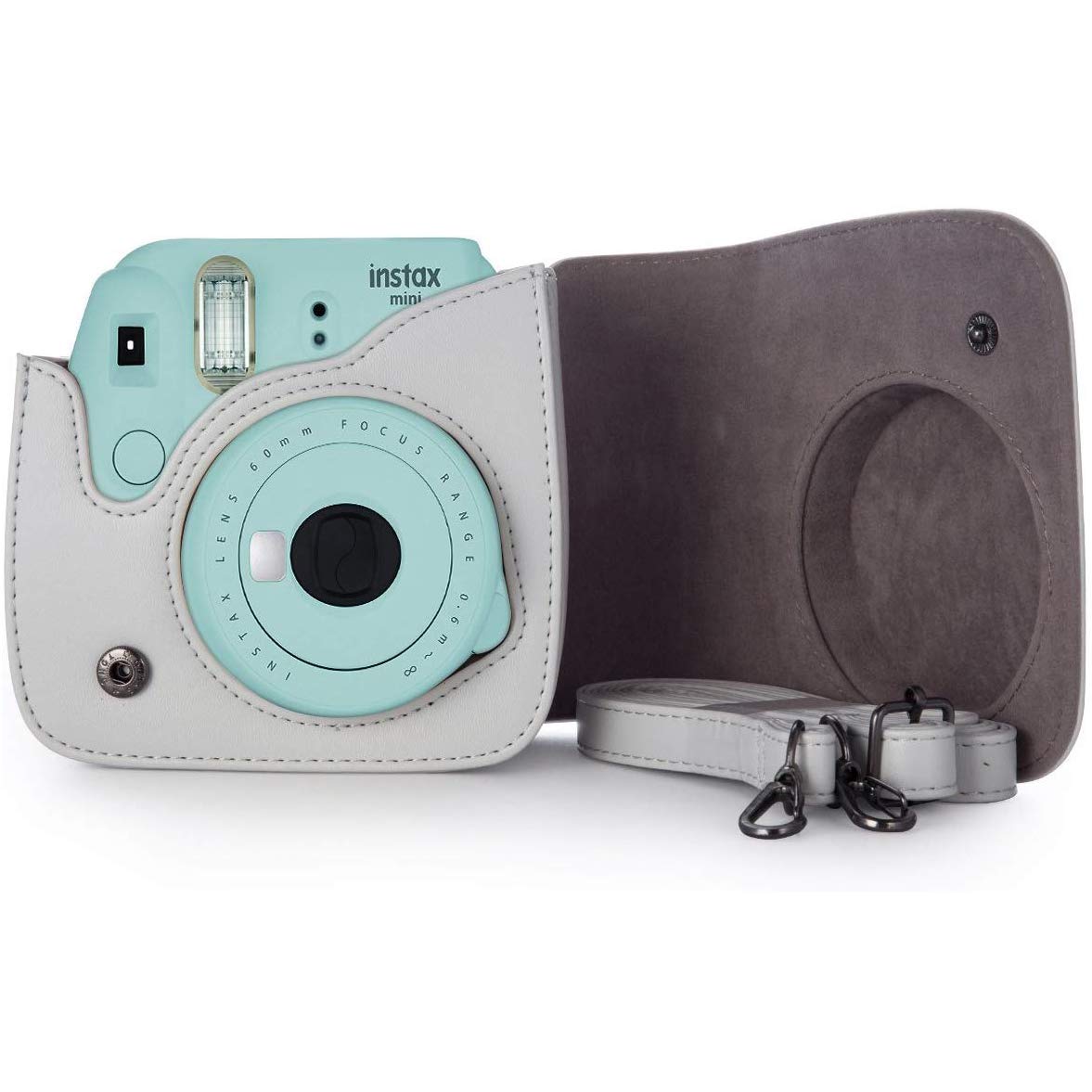 ZIKKON Protective Camera Case Compatible with Fuji-Film Instant Insta-x Mini 9/8 PU Leather Bag with Adjustable Shoulder Strap Smoky White.