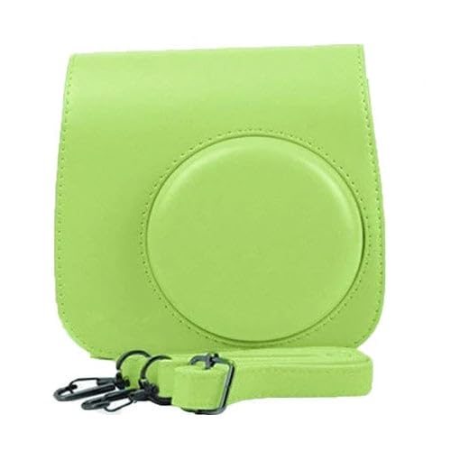 Protective Camera Case Compatible with Fuji-Film Instant Insta-x Mini 9/8 PU Leather Bag with Adjustable Shoulder Strap- Lime Green