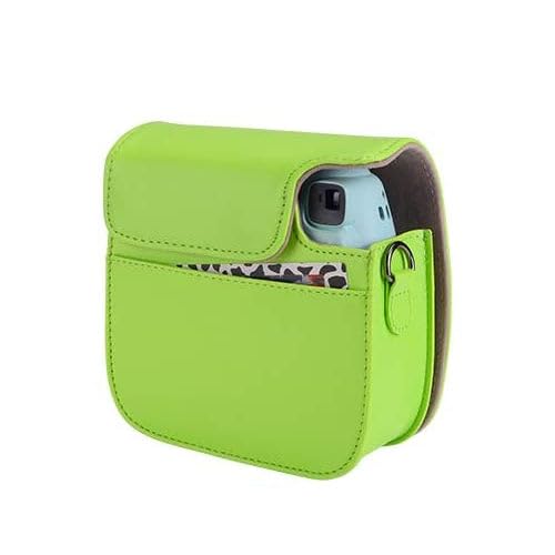 Protective Camera Case Compatible with Fuji-Film Instant Insta-x Mini 9/8 PU Leather Bag with Adjustable Shoulder Strap- Lime Green