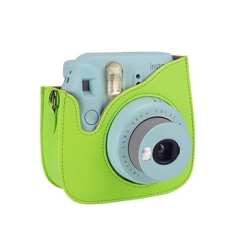 Protective Camera Case Compatible with Fuji-Film Instant Insta-x Mini 9/8 PU Leather Bag with Adjustable Shoulder Strap- Lime Green