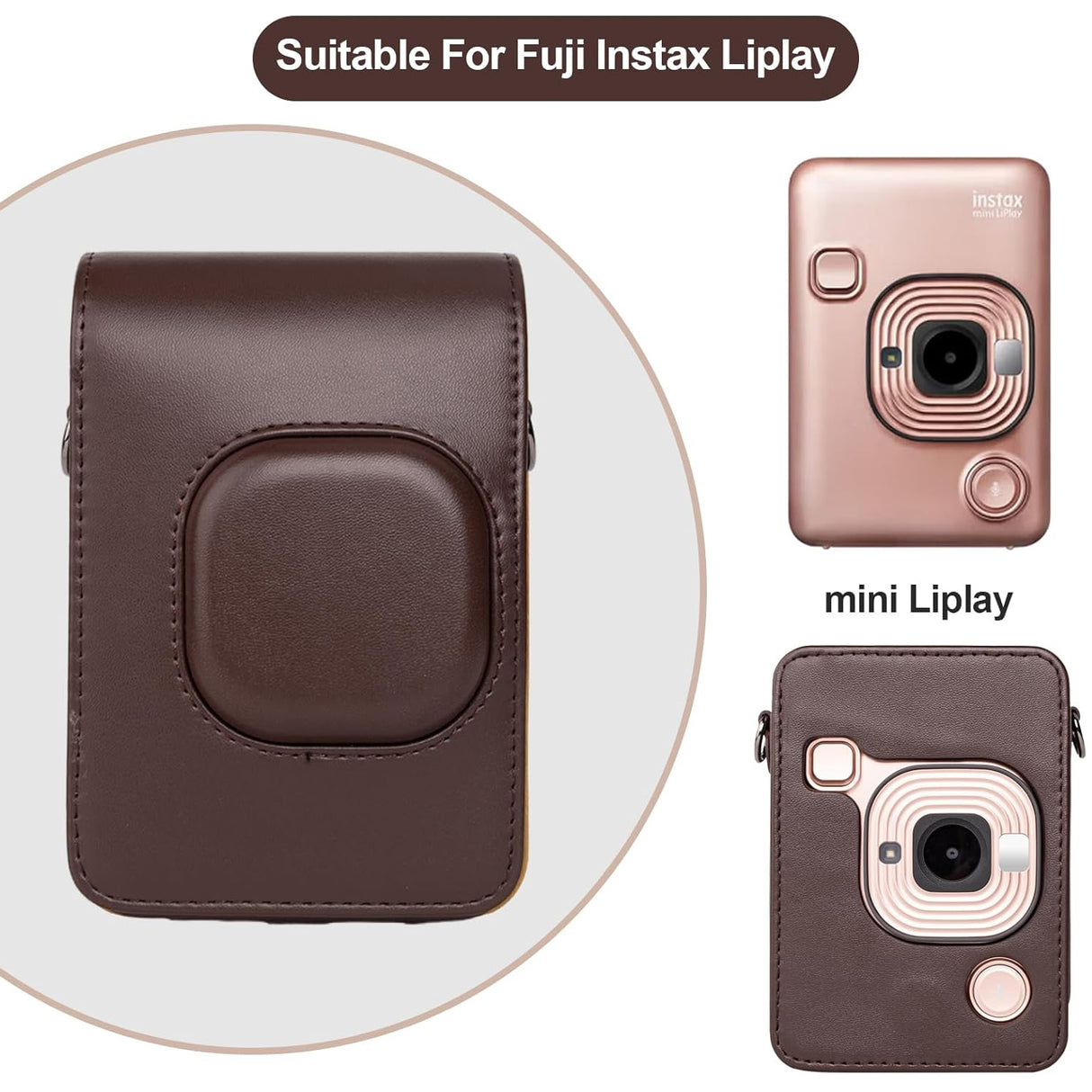 ZIKKON Protective Case for Fuji instax mini liplay Camera with adjustable neck strap quick detachable- Deep bronze