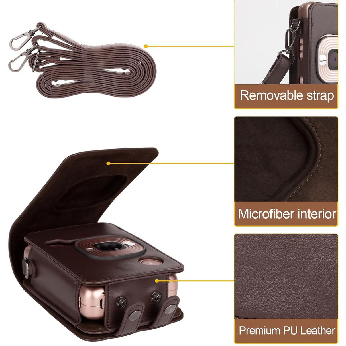 ZIKKON Protective Case for Fuji instax mini liplay Camera with adjustable neck strap quick detachable- Deep bronze